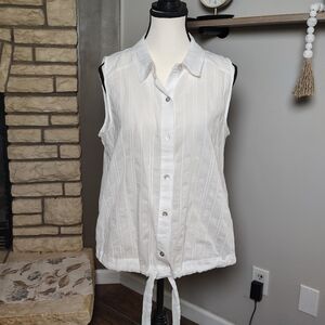 Cupio White Sleeveless Button-Down Shirt Large